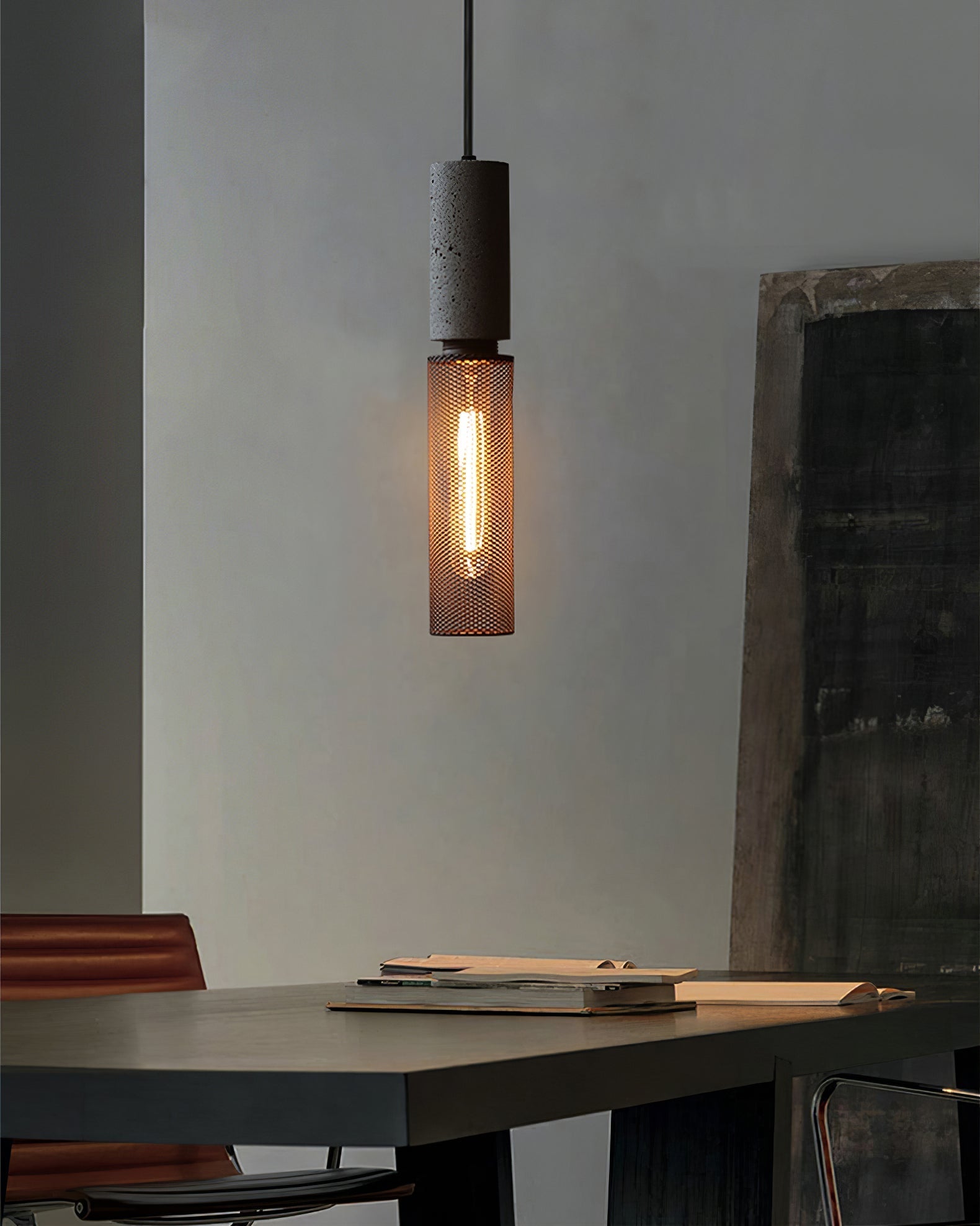 Black Pendant Light for Kitchen Island – Adjustable Urban Concrete Lighting Fixture, Modern Design-5